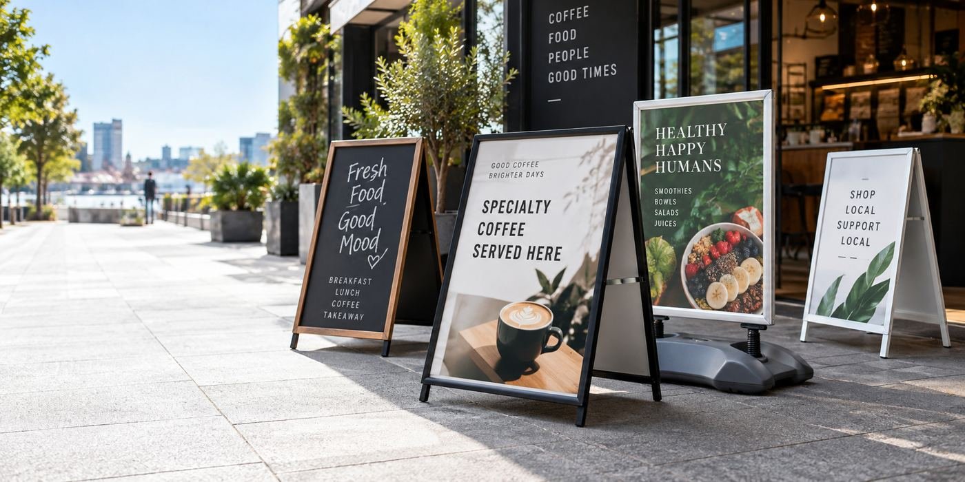 A-Frame signs outside cafes and shopfronts